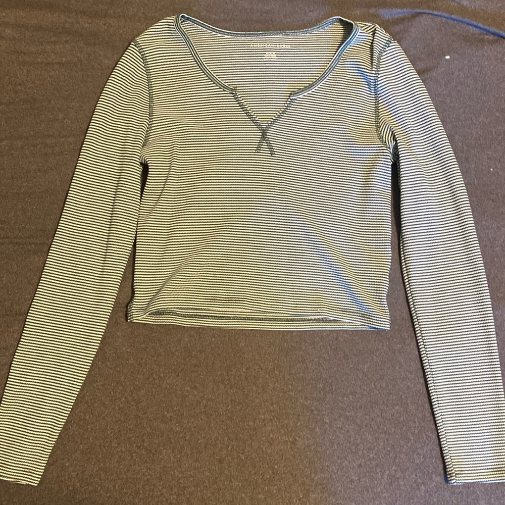 American Eagle Green Striped Crop Top- Size Medium